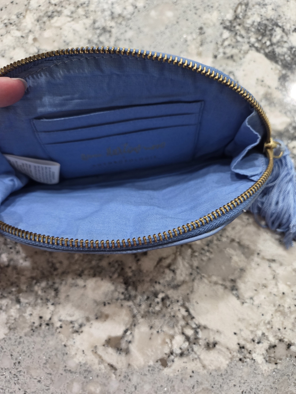 Anthropologie Light Blue Beaded Floral Monogram Cosmetic Pouch - P - Picture 4 of 6